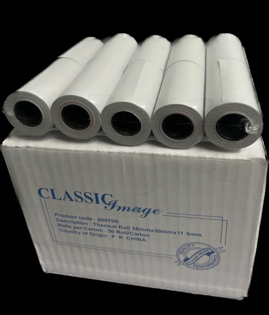 58 X 30 X 11.5mm TYRO Thermal Eftpos Rolls 50 pack - Cartridge Universe Whitsundays