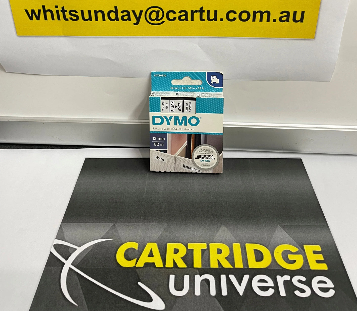 DYMO D1 Label Tape White on Clear S0720600 - Cartridge Universe Whitsundays