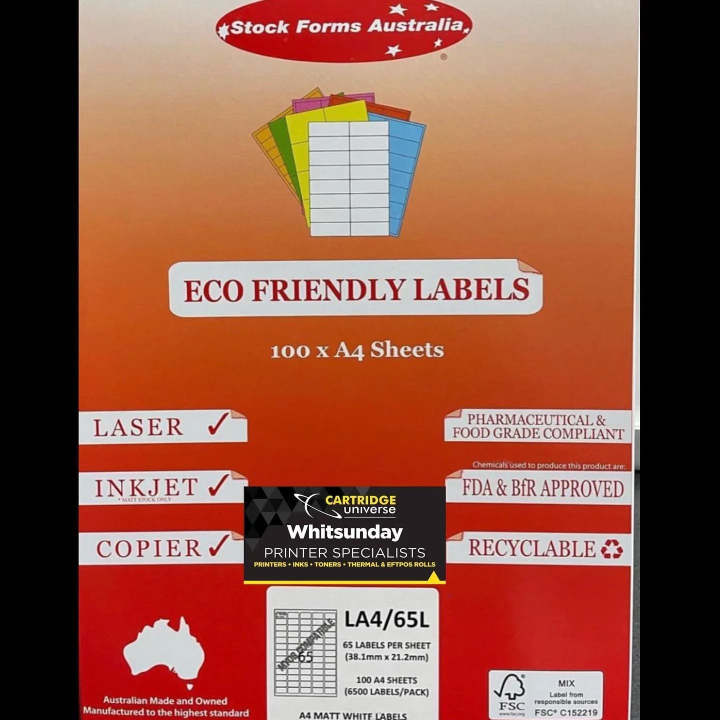 Eco Friendly Labels LA4/64L 100 x A4 38.1mm x 21.2mm - Cartridge Universe Whitsundays