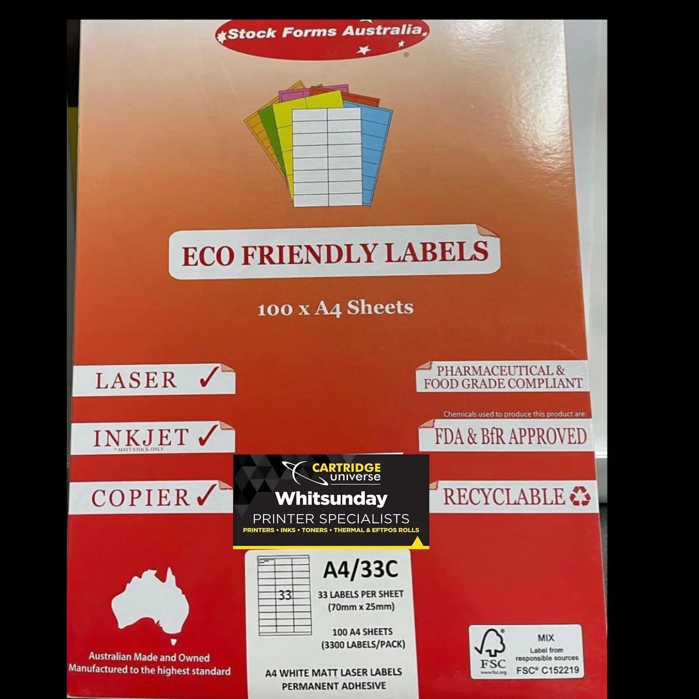 Eco Friendly Labels A4/33C 100 x A4 100 A4 64mm x 38.1mm - Cartridge Universe Whitsundays