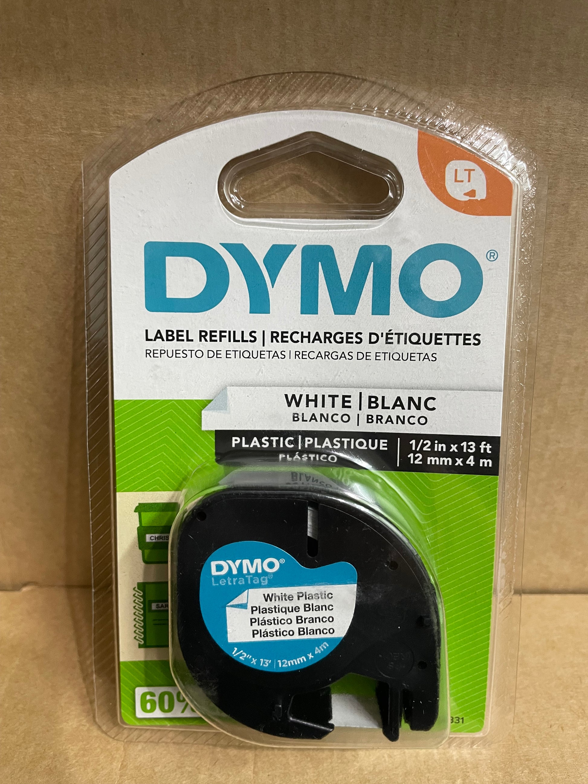 Dymo LT Plastic 12mm x 4m White Label Tape - Cartridge Universe Whitsundays