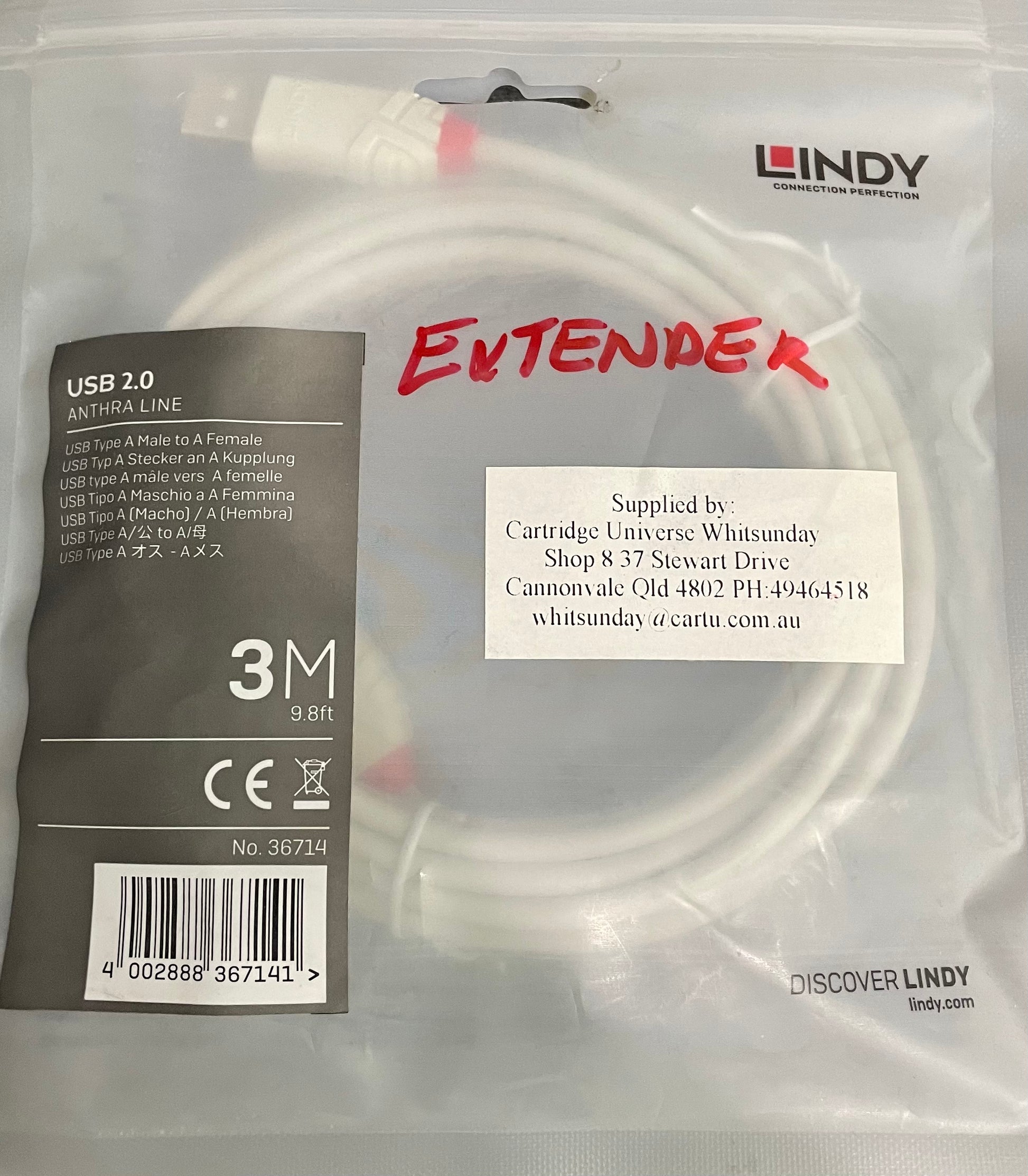 3 Metre USB-A 2.0 Extension Cable - Cartridge Universe Whitsundays
