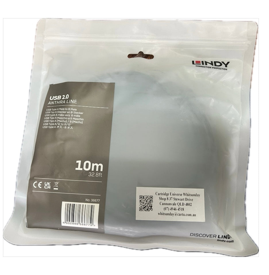 Lindy 10Metre USB 2.0 Anthraline A/B Cable - Cartridge Universe Whitsundays
