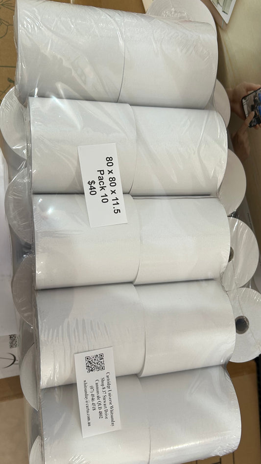 80x 80x 11.5mm Single ply thermal rolls - 10 Pack - Cartridge Universe Whitsundays