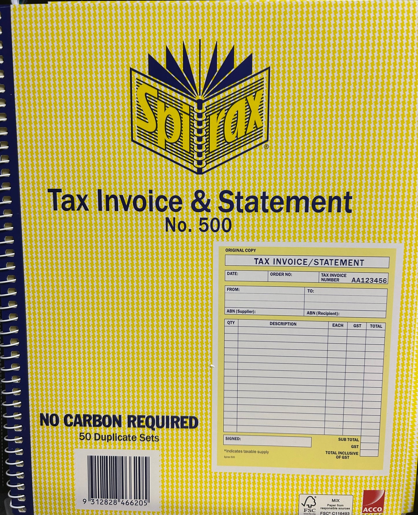 SPIRAX 500 Tax Invoice & Statement Book - Cartridge Universe Whitsundays