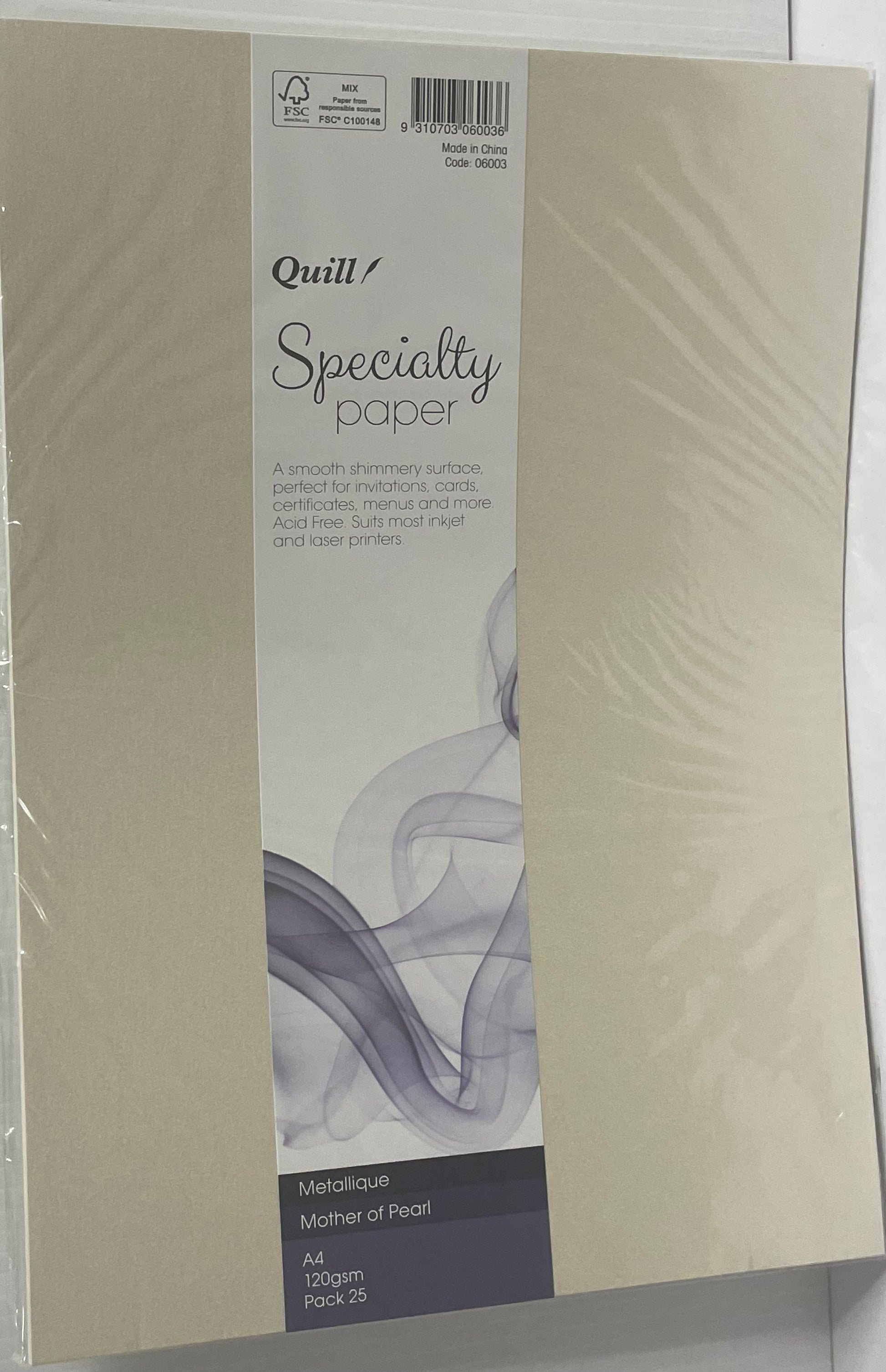 Paper 120 gsm Quill A4 25 sheets - Metalique "Mother of Pearl" - Cartridge Universe Whitsundays