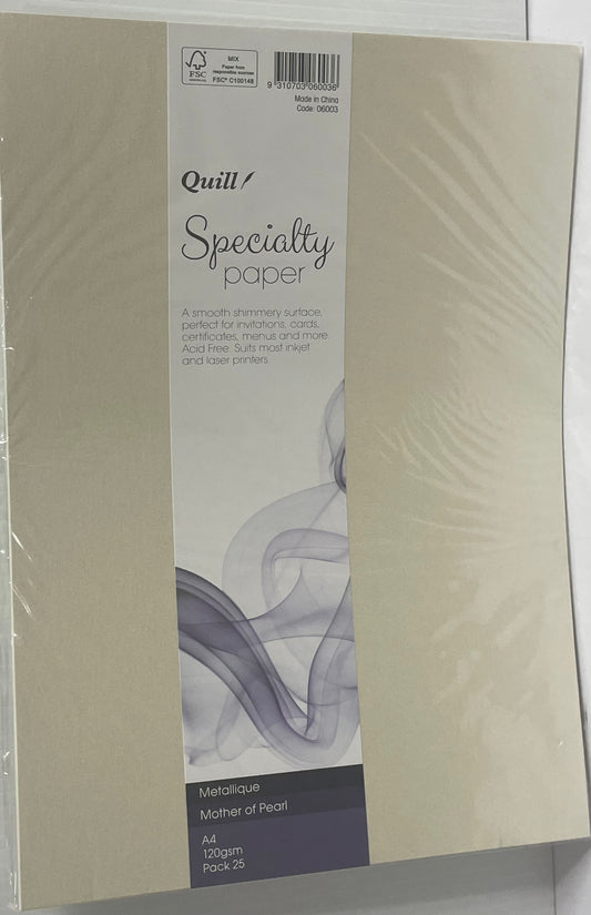 Paper 120 gsm Quill A4 25 sheets - Metalique "Mother of Pearl" - Cartridge Universe Whitsundays