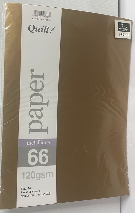 Quill 120GSM Metallique Paper 25 Sheets- Antique Gold - Cartridge Universe Whitsundays