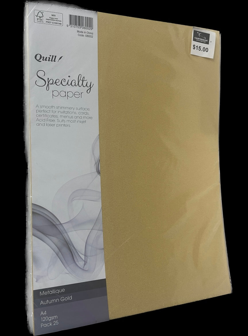 Paper 120 gsm Quill A4 25 sheets - Metllique Autumn Gold - Cartridge Universe Whitsundays