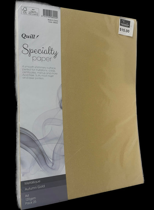 Paper 120 gsm Quill A4 25 sheets - Metllique Autumn Gold - Cartridge Universe Whitsundays