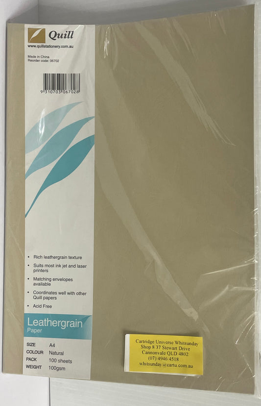 Paper 100 gsm Quill A4 100 sheets - Leathergrain Natural - Cartridge Universe Whitsundays