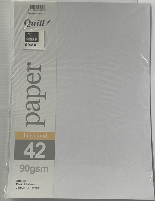 Quill A4 Paper 90gsm No 42 "White"- 25 sheets - Cartridge Universe Whitsundays