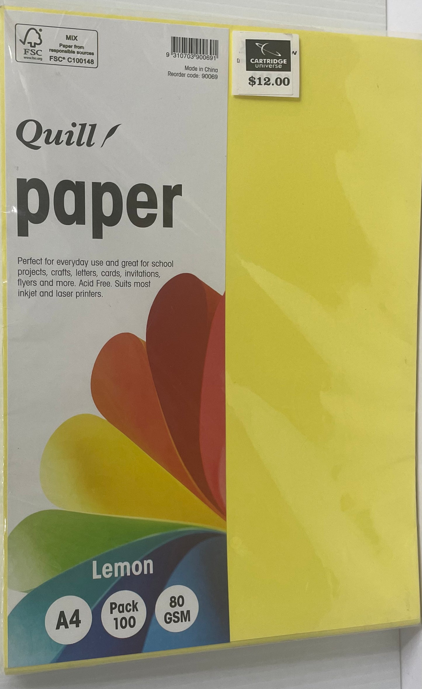 Paper 80 gsm Quill 100 sheets - "Lemon" Yellow - Cartridge Universe Whitsundays