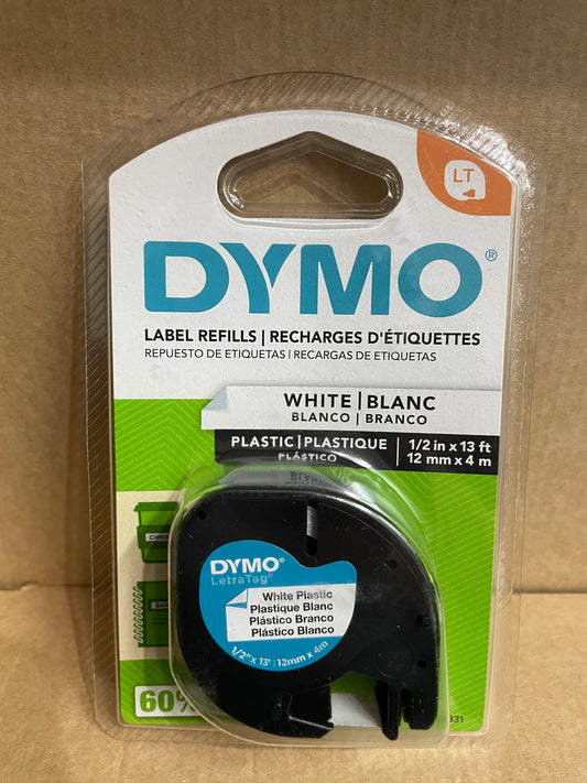Dymo LT Plastic 12mm x 4m White Label Tape