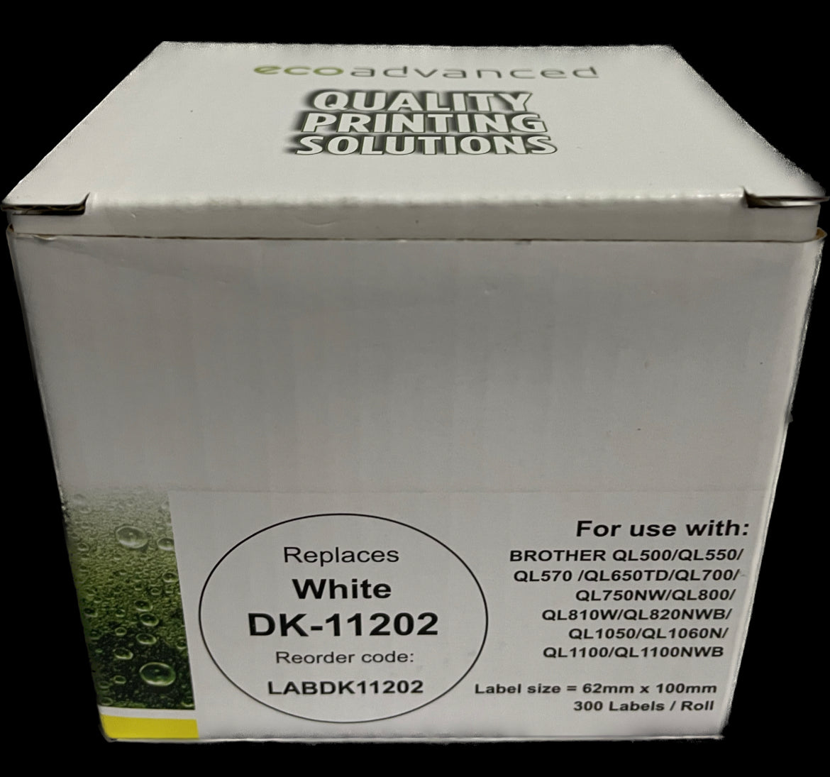 Eco Advanced Compatible Brother DK 11202 62mm x100mm x 300  Labels Roll-WHITE