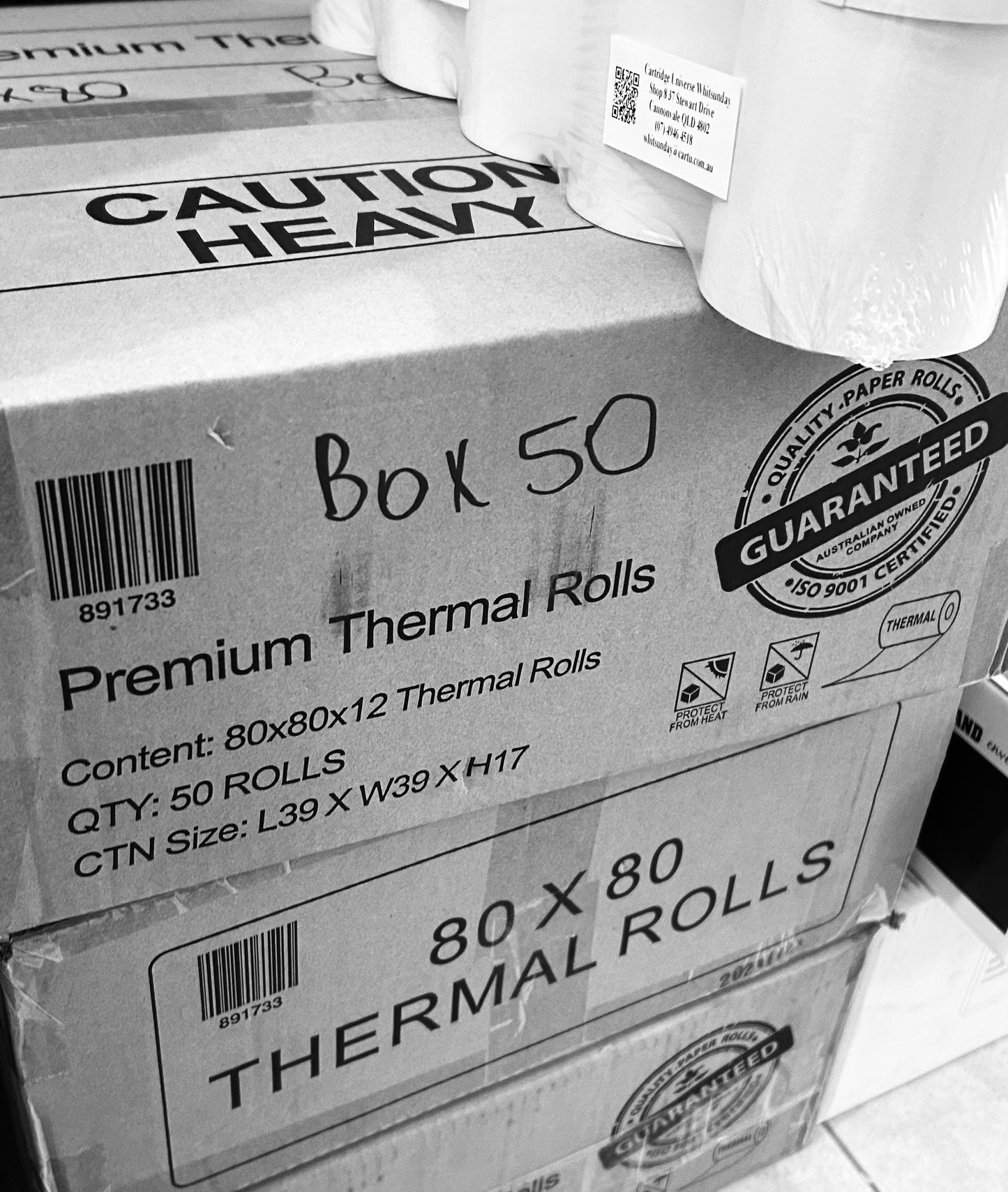 80x 80x 11.5mm Single ply thermal rolls - Box 50