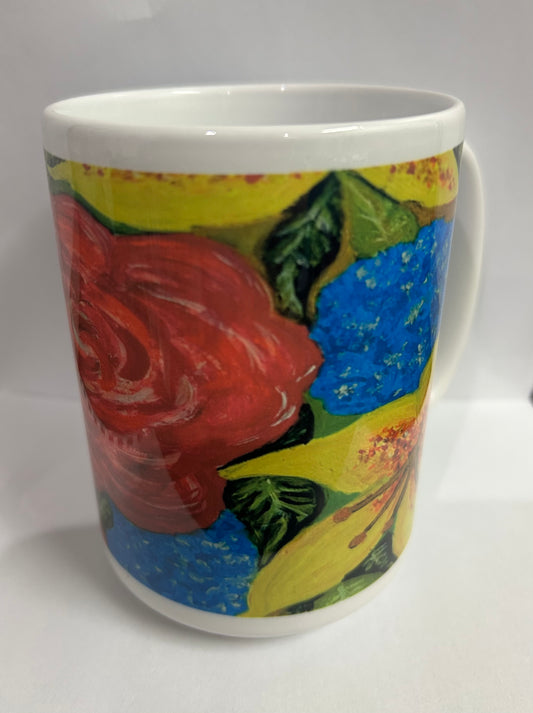 12 oz Mug:  "Bright Flowers"  Design by Beth Walters