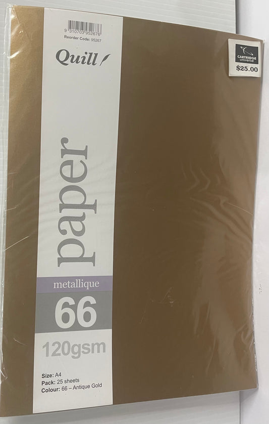 Quill 120GSM Metallique Paper 25 Sheets- Antique Gold