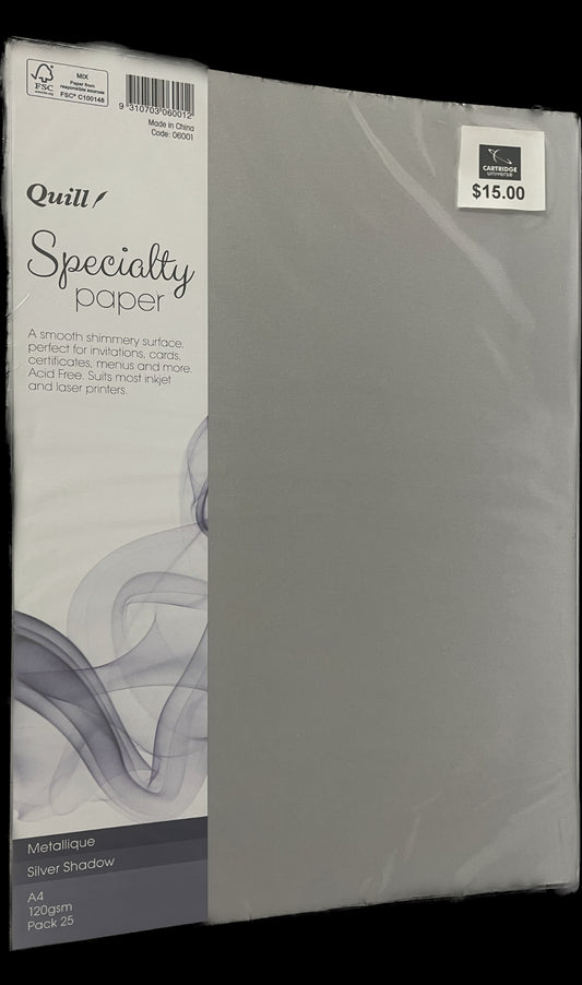 Quill A4 Metallique  Silver Shadow Paper120gsm Paper 25 Pack