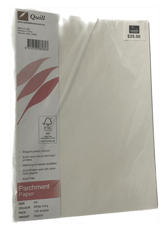 Paper 90 gsm Quill A4 100 sheets - Parchment White Ivory